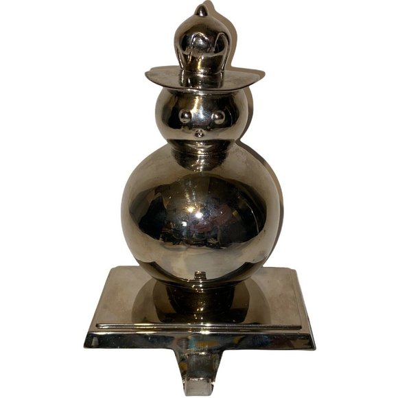 Silver Metal Snowman Christmas Stocking Holder Hanger 7" - Picture 2 of 8